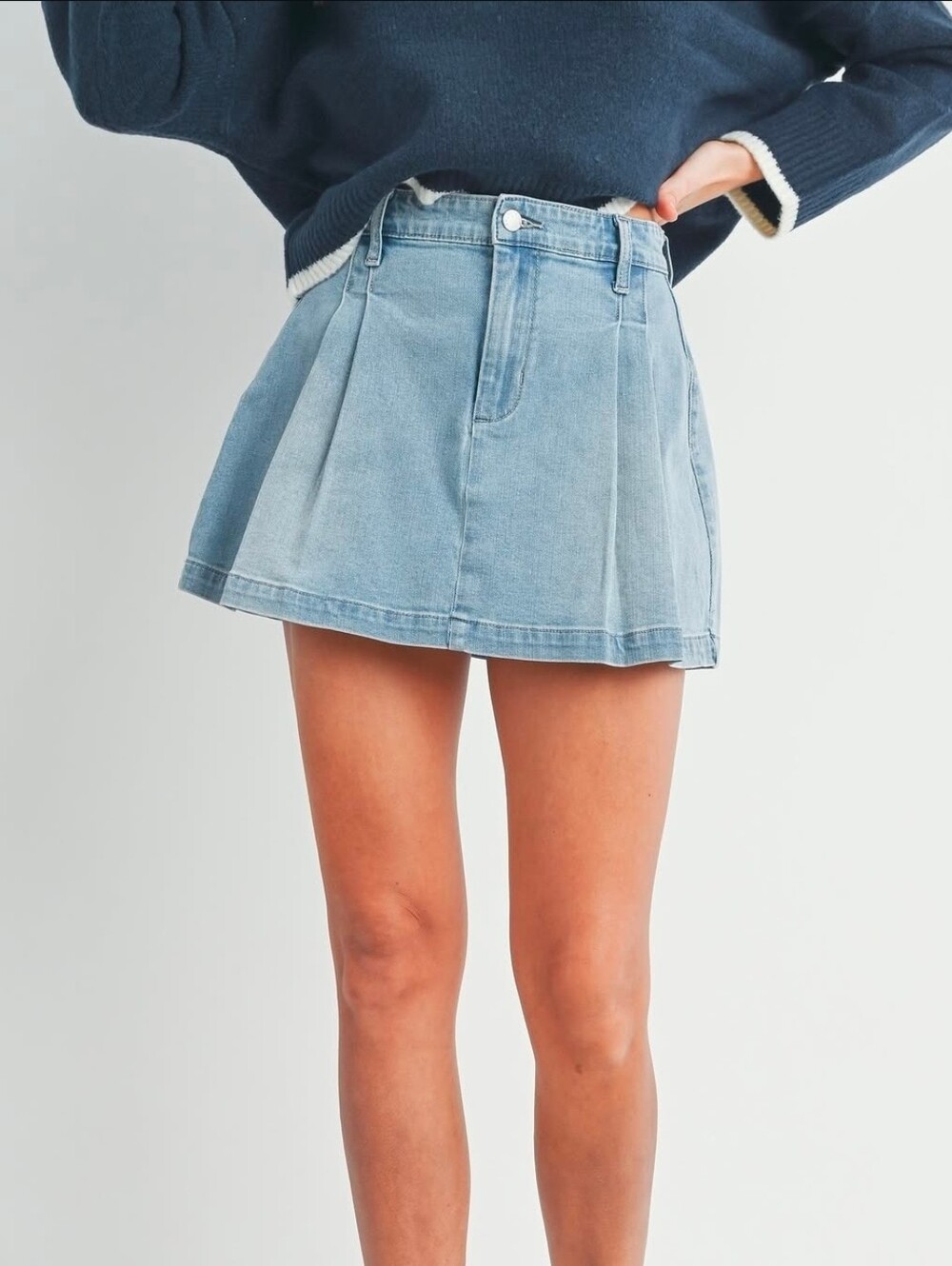 JUST USA Denim Pleated Mini Skirt